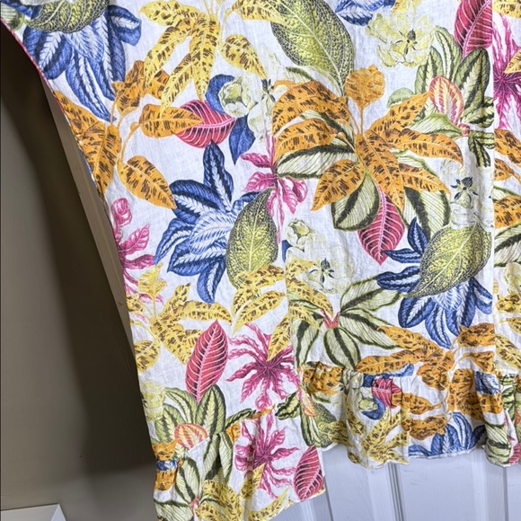 Floral 100% Linen Made in Italy Yellow and Pink Oversized Tunic Dress - Picture 4 of 8